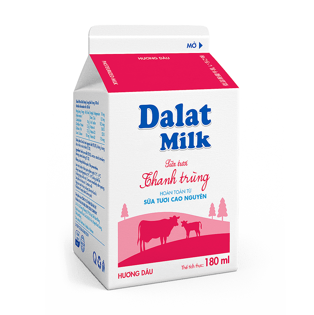 Phân phối sữa tươi thanh trùng Dalatmilk hương dâu 180ml chính hãng ở Đà Nẵng