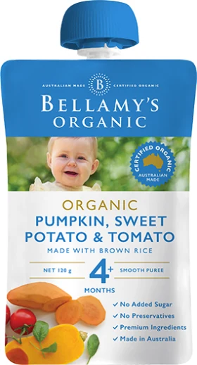 Hỗn hợp bí đỏ, khoai lang, cà chua hữu cơ xay nhuyễn Bellamy's Organic — TH true Đà Nẵng
