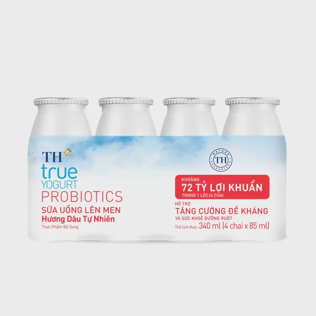 Lốc Sữa Uống Lên Men Hương Dâu Tự Nhiên TH true YOGURT PROBIOTICS 85ml — TH true Đà Nẵng